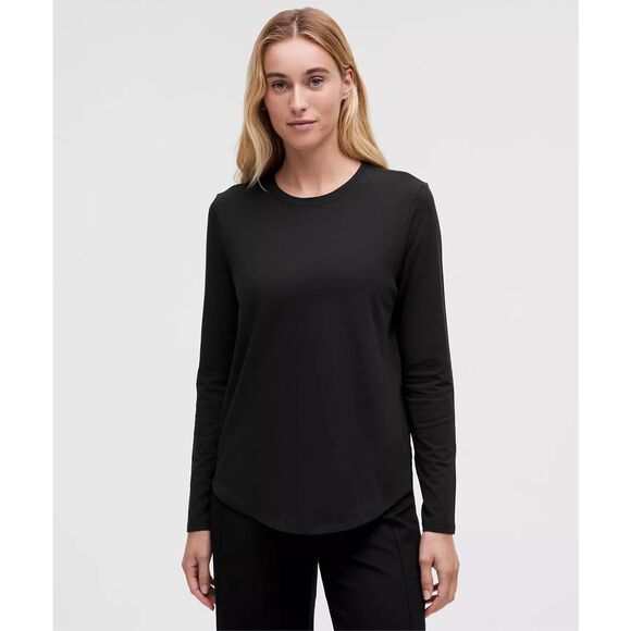 LULULEMON Classic LONG SLEEVE CREWBLACK PIMA COTTON SZ 8 - Picture 2 of 12